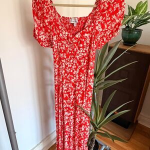 & Other Stories Women's Red Floral Puff Sleeve Dress